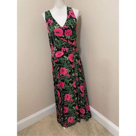 Anthropologie Floral Midi Dress in Black and Pink size 8 - Picture 7 of 9